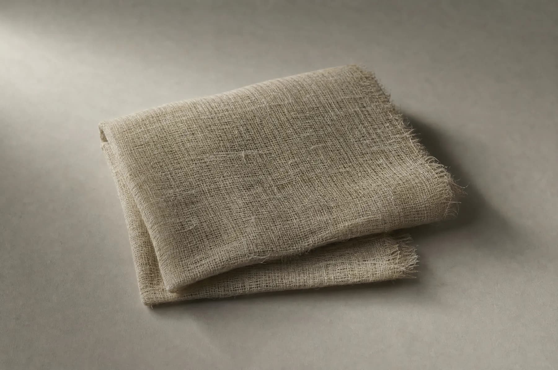 A folded swatch of natural horsehair canvas interlining on a pale ground.